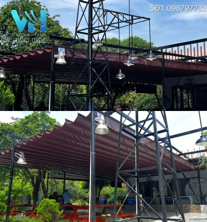 Dàn mái xếp cho khoảng sân trước rộng tại Thị trấn Quán Hành